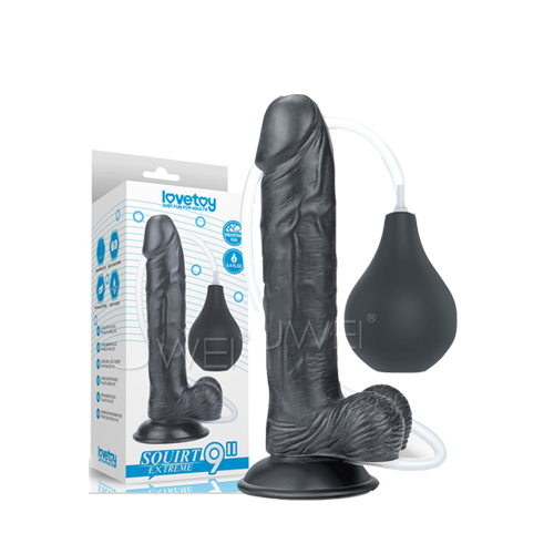 Lovetoy|Squirt Extreme Dildo 大容量強力射精吸盤式擬真老二按摩棒-9吋(黑色)