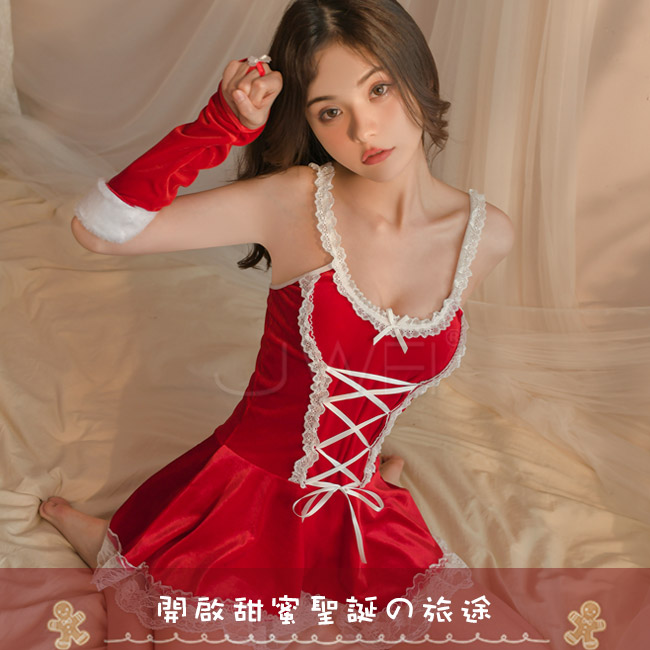 麋鹿精靈.深U露胸蕾絲裙擺連衣裙3件組